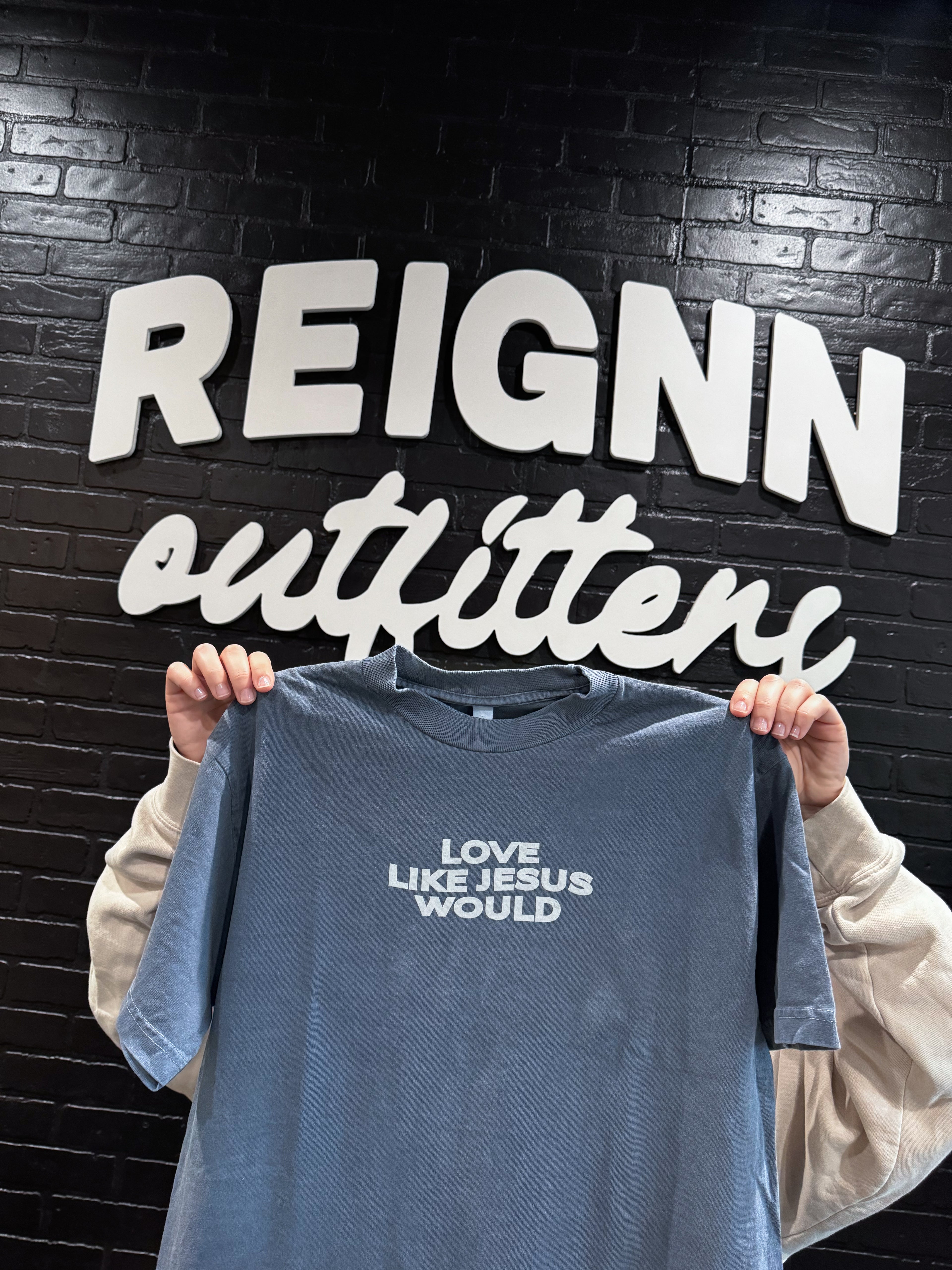LOVE LIKE JESUS WOULD TEE FADED BLUE