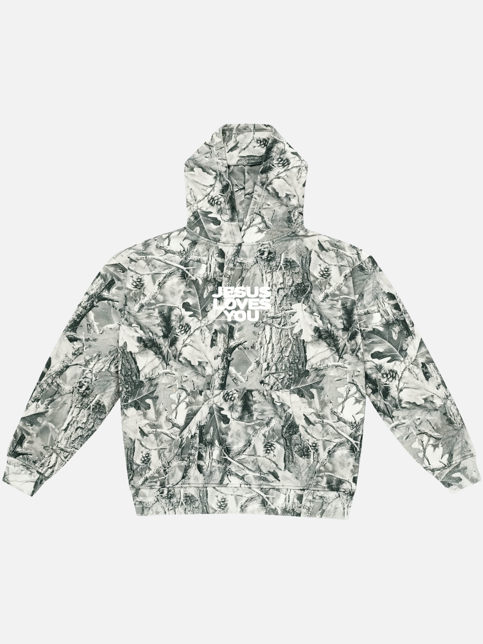 JESUS LOVES YOU HOODIE GREY CAMO