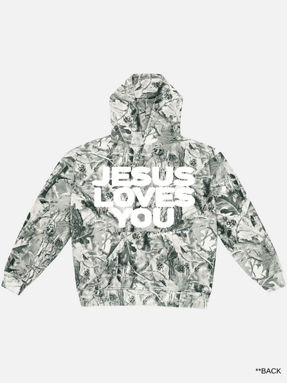 JESUS LOVES YOU HOODIE GREY CAMO